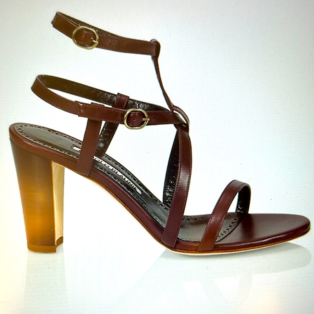 Manolo Blahnik Roca double ankle/strap leather sandals